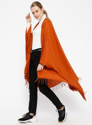 Plain Color Poncho - Red - Ozsoy