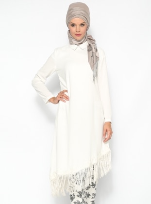 Fringed Tunic - Cream - Gonul Kolat