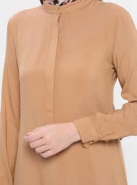 Button Detailed Viscose Tunic Light Brown