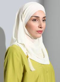Pearl Embellished Chiffon Fringed Instant Hijab Cream-Beige Instant Scarf