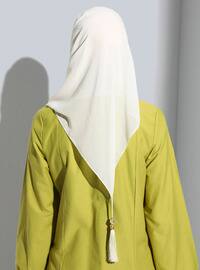 Pearl Embellished Chiffon Fringed Instant Hijab Cream-Beige Instant Scarf