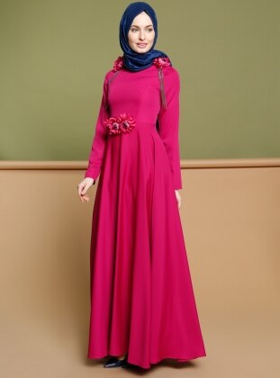 Pink - Crew neck - Fully Lined - Dress - Puane