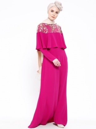Pink - Fully Lined - Crew neck - Muslim Evening Dress - Minel Ask