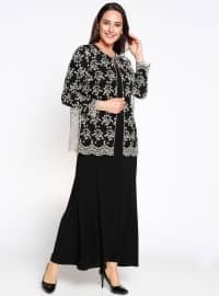Silvery Lace Jacket & Hijab Evening Dress Co-Ord Black