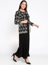 Silvery Lace Jacket & Hijab Evening Dress Co-Ord Black