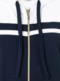 Zippered Sports Cape Ecru Navy Blue Coat