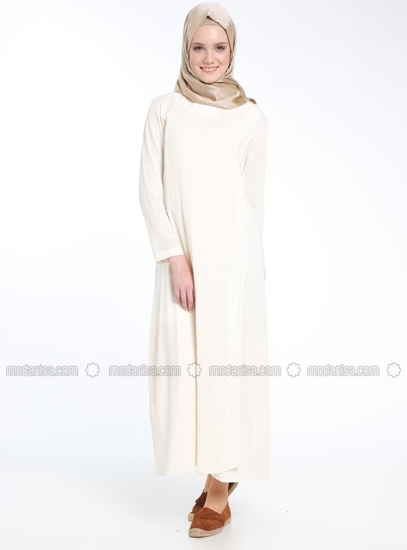 ecru - unlined - crew neck - cotton - abaya - ��kr�k��