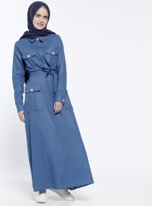 Blue - Point Collar - Unlined - Dress - Everyday Basic