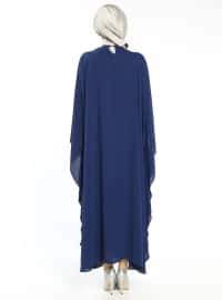 Sequined Abaya Dress Navy Blue Silver
