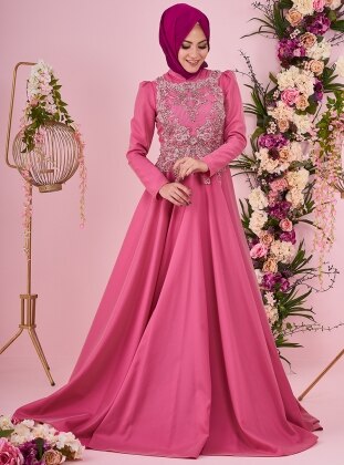 Powder - Fully Lined - Crew neck - Muslim Evening Dress - Minel Ask