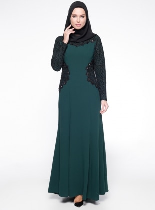 Green - Fully Lined - Crew neck - Muslim Evening Dress - Sevdem Abiye