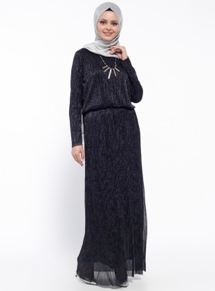 Navy Blue - Crew neck - Fully Lined - Dress - CML Collection