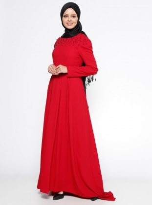 Red - Crew neck - Fully Lined - Dress - LOREEN