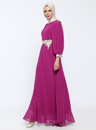 Crew neck - Fully Lined - Pink - Muslim Evening Dress - Mileny