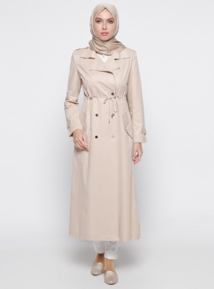 Beige - Unlined - Shawl Collar - Trench Coat - Vivezza