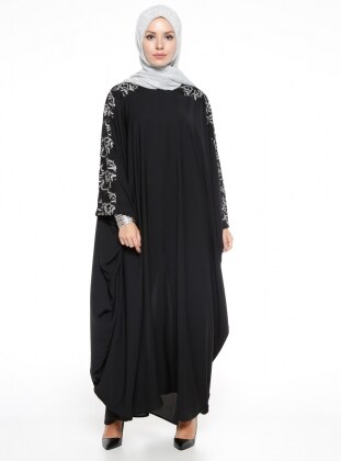 Pul Payetli Ferace Elbise - Siyah Gümüş - Filizzade Ürün Resmi
