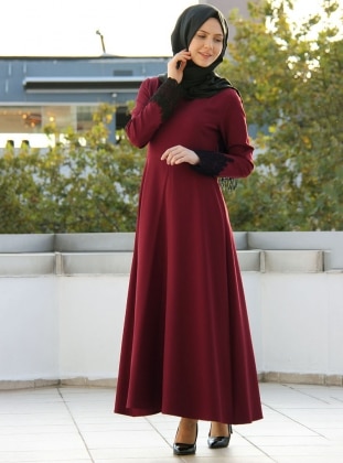 Maroon - Crew neck - Unlined - Dress - Night Blue Collection