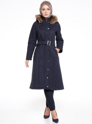 Navy Blue - Fully Lined - Crew neck - Coat - CML Collection
