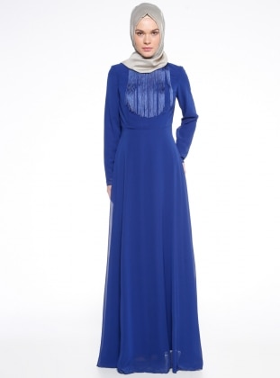Crew neck - Fully Lined - Saxe - Muslim Evening Dress - Mileny