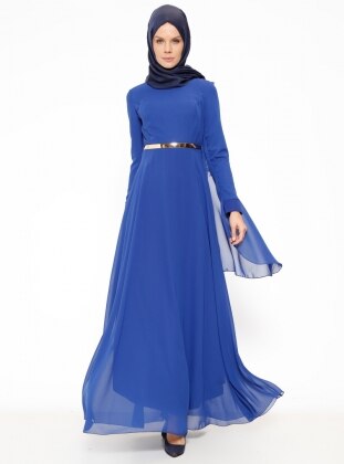 Fully Lined - Crew neck - Saxe - Muslim Evening Dress - Mileny