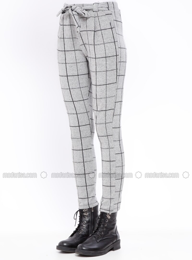 grey and black checkered pants
