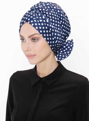 Ready Made Turban Polka Dotted Navy Blue Instant Scarf