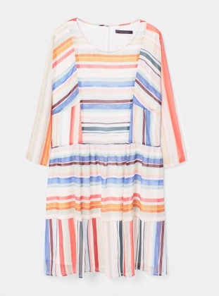 Coral - Stripe - Crew neck - Fully Lined - Dresses - Violeta by Mango