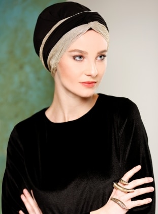Turban Silvery Undercap Black Gold Color Instant Scarf