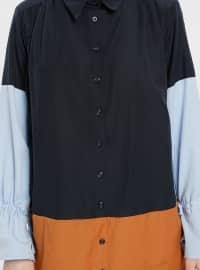 Navy Blue - Point Collar - Cotton - Tunic