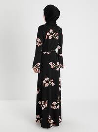 Black - Salmon - Floral - Crew neck - Unlined - Dresses