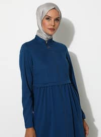 Blue - Unlined - Crew neck - Abaya