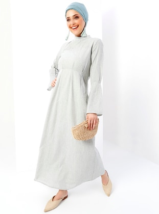 Doğal Kumaşlı Pile Detaylı Elbise - Mint - Refka