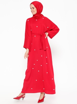 Red - Crew neck - Unlined - Dresses - Tuncay