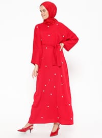 أحمر - قبة مدورة - نسيج غير مبطن - فستان