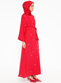 أحمر - قبة مدورة - نسيج غير مبطن - فستان