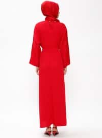Red - Crew neck - Unlined - Dresses