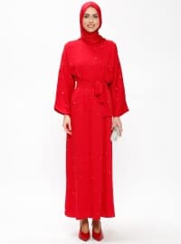 Red - Crew neck - Unlined - Dresses