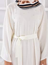 أبيض - قبة مدورة - نسيج غير مبطن - فستان