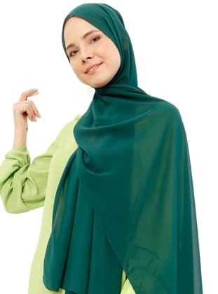 أخضر - من لون واحد - شيفون - شالات - Tuva Şal