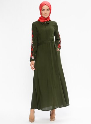 Boydan Gizli Düğmeli Elbise - Yeşil - Tuncay