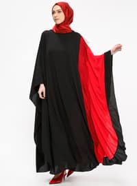 Red - Black - Unlined - Crew neck - Abaya