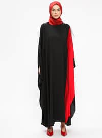 Red - Black - Unlined - Crew neck - Abaya