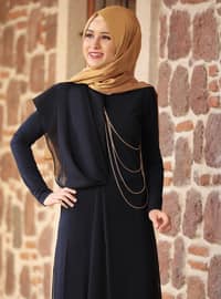 Navy Blue - Navy Blue - Fully Lined - Crew neck - Evening Jumpsuits