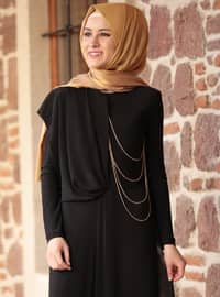 Black - Black - Fully Lined - Crew neck - Evening Jumpsuits
