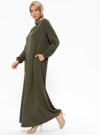 Pocket Detailed Modest Dress Khaki