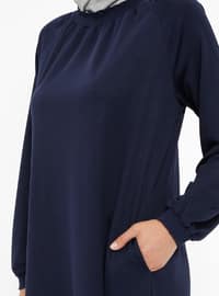 Modest Dress With Pocket Details Navy Blue
