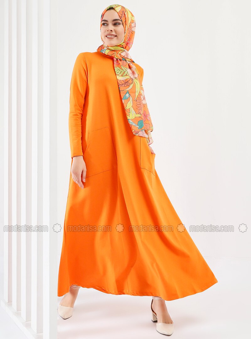 Orange - Polo neck - Unlined - Dresses