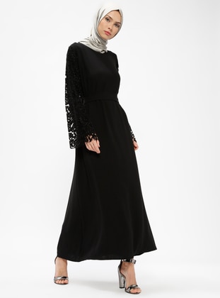 Payetli Elbise - Siyah - Filizzade
