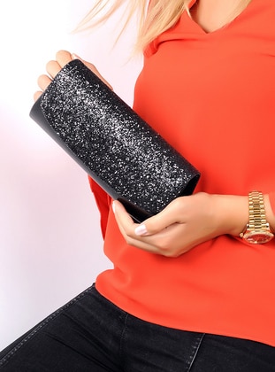 Clutch / Purse Black Patent Leather Silvery