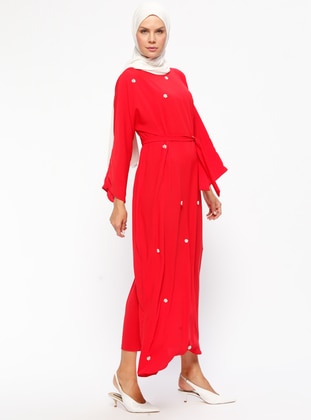 Red - Crew neck - Unlined - Dresses - Tuncay